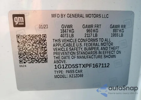 2023 Chevrolet Malibu Lt from USA, damaged, VIN 1G1ZD5STXPF167112